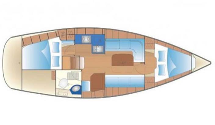 Barco Bavaria 37 Cruiser. Esquema distribucion interior