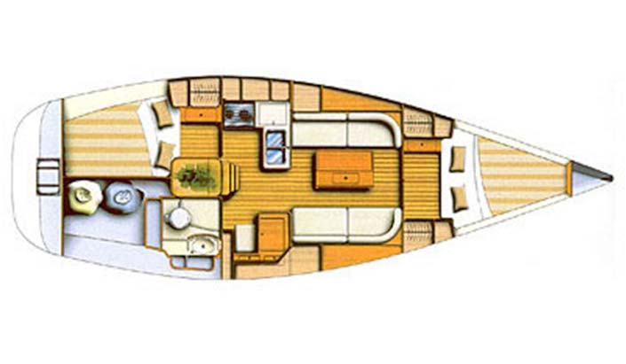 Barco Dufour 34.  Esquema distribucion interior
