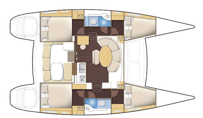 Barco Lagoon 380.  Esquema distribucion interior