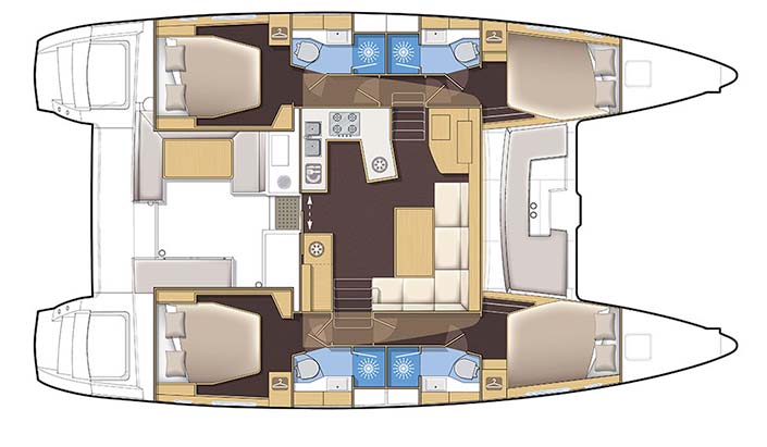 Barco Lagoon 450. Esquema distribucion interior