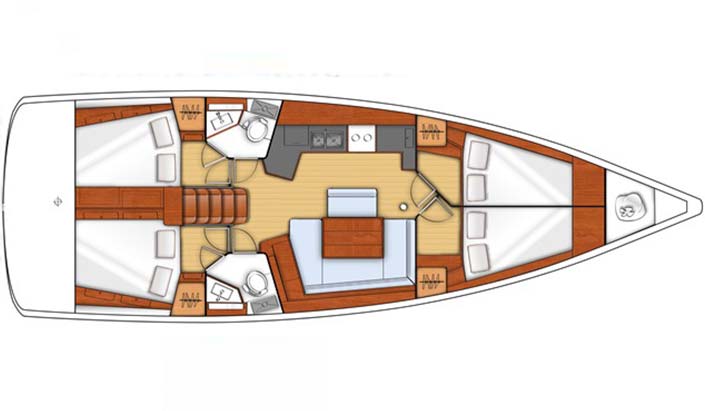 Barco Oceanis 45.  Esquema distribucion interior