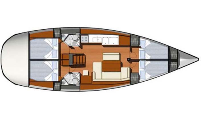 Barco Sun Odissey.  Esquema distribucion interior