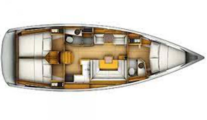 Barco Sun Odissey 409. Esquema distribucion interior